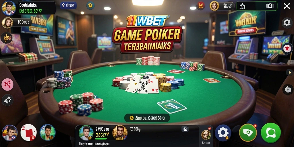 Tampilan gameplay poker di aplikasi 11WBET yang seru dan menarik.
