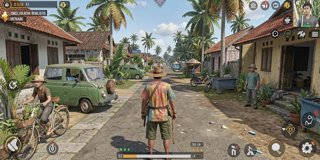 Screenshot gameplay 5ZK yang menunjukkan suasana simulasi kehidupan.