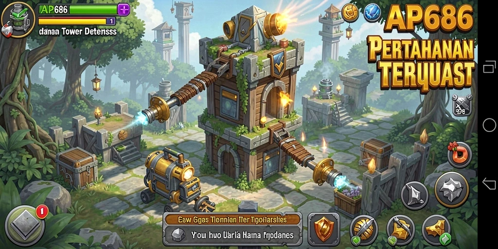 Tampilan gameplay seru dari AP686 dalam Tower Defense yang strategis.