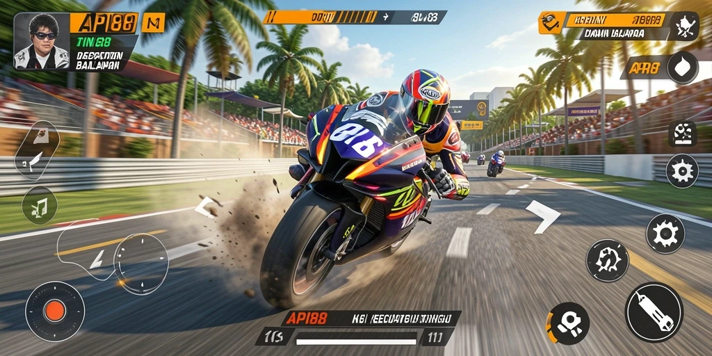 Gameplay balapan motor yang mendebarkan dan cepat.