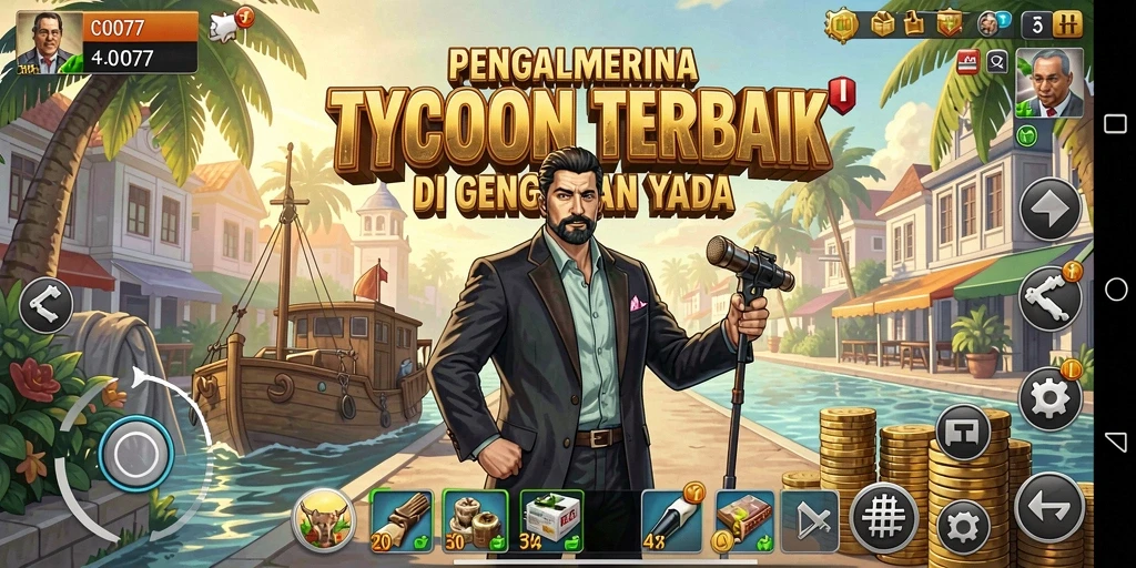 Tampilan gameplay seru dari C0077 yang mencerminkan manajemen bisnis.