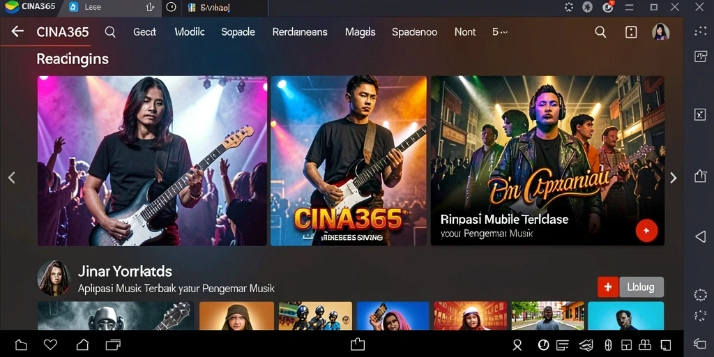 Tangkapan layar CINA365 yang menunjukkan tampilan antarmuka aplikasi musik.