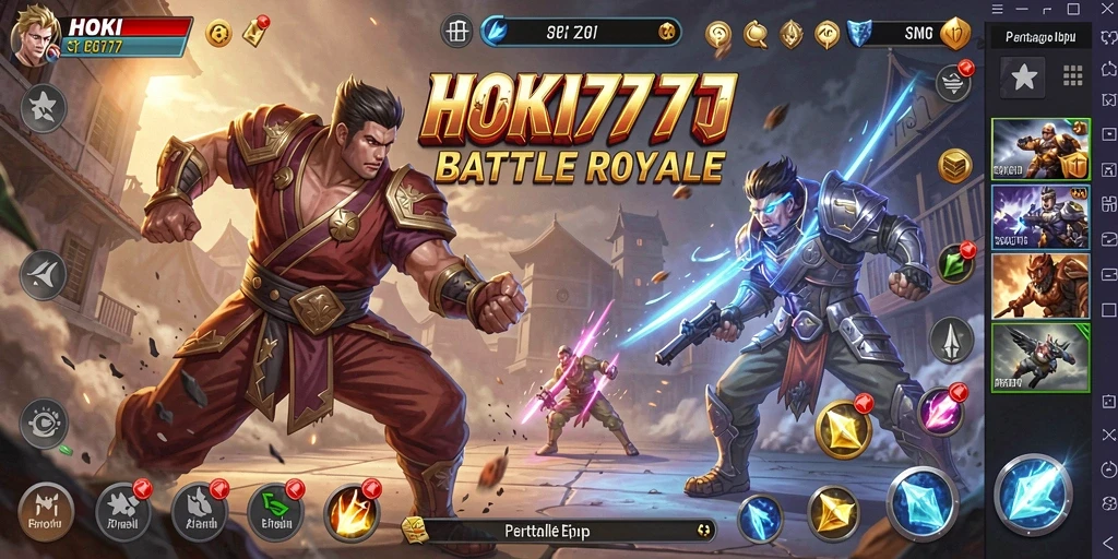 Gameplay HOKI777 menampilkan semburan aksi seru di arena Battle Royale.