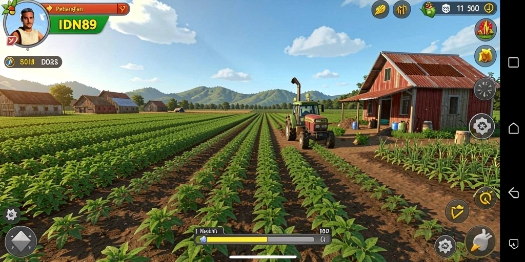 Screenshot gameplay IDN89 menunjukkan momen seru bertani.