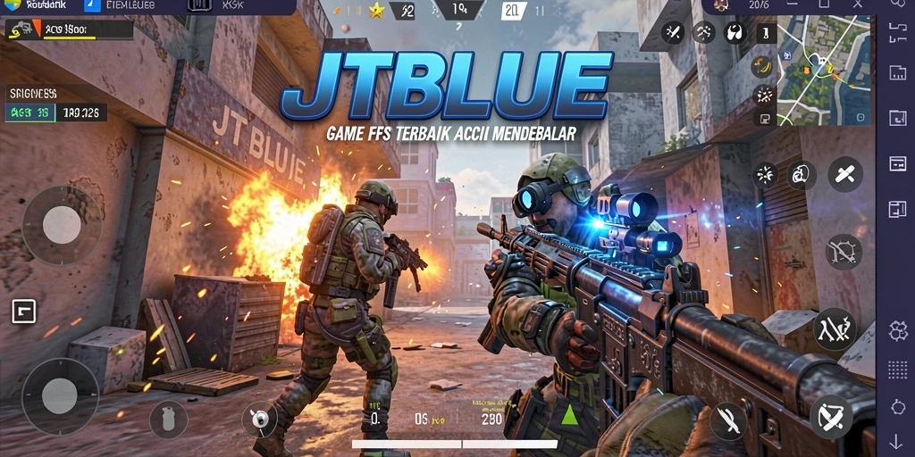Tampilan gameplay JTBLUE menampilkan aksi mendebarkan dalam game FPS.