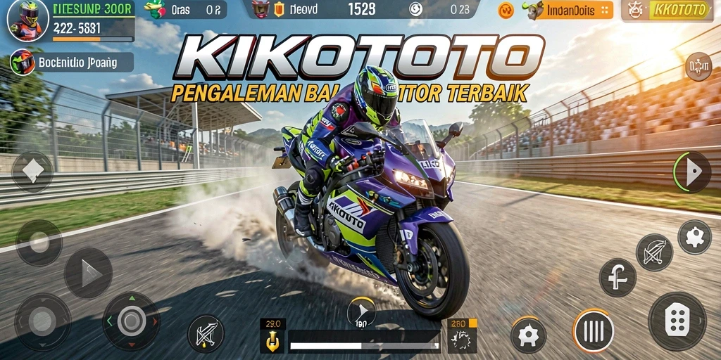 Tangkapan layar KIKOTOTO yang menunjukkan aksi balap motor yang mendebarkan.