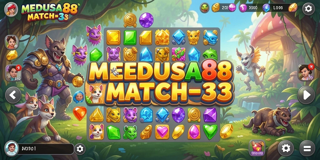 Screenshot gameplay <strong>MEDUSA88</strong> menampilkan kombinasi warna-warni yang menarik dalam permainan Match-3.