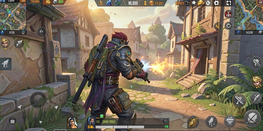 Tampilan gameplay seru dari MLBB8 dengan aksi menembak yang mendebarkan.