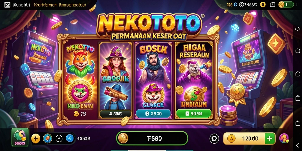 Screenshot menunjukkan gameplay seru NEKOTOTO dengan gulungan yang berputar.
