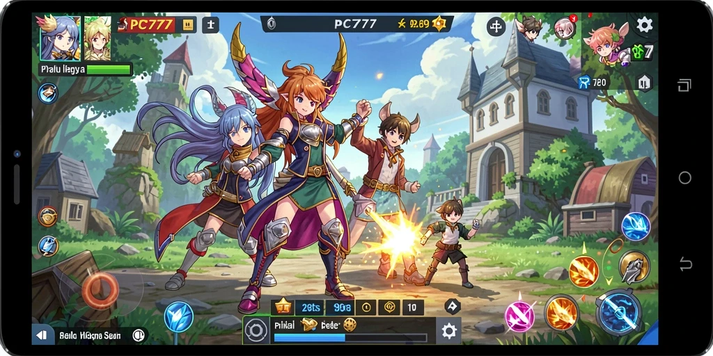 Screenshot gameplay PC777 menampilkan pertarungan seru dengan karakter Anime yang menarik.