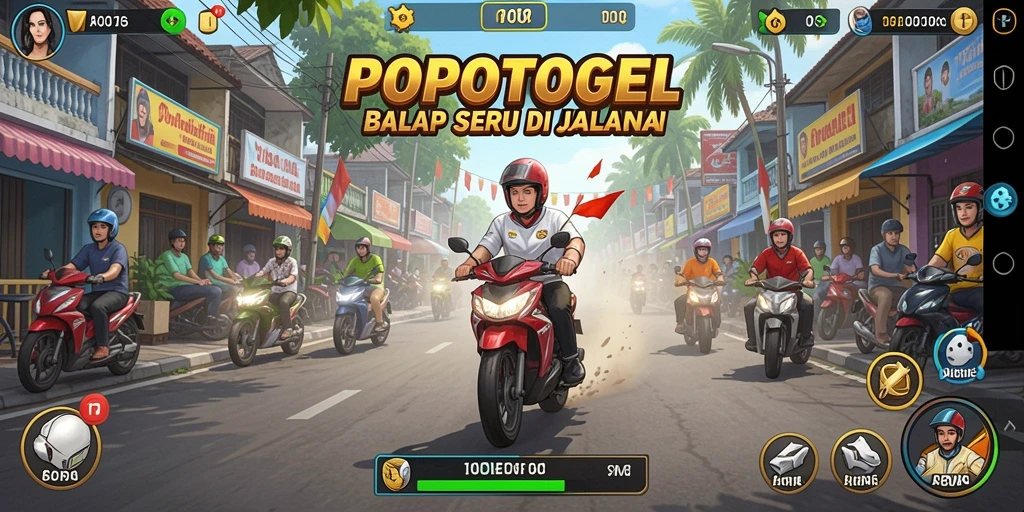 Tampilan gameplay balap yang menegangkan di POPOTOGEL.