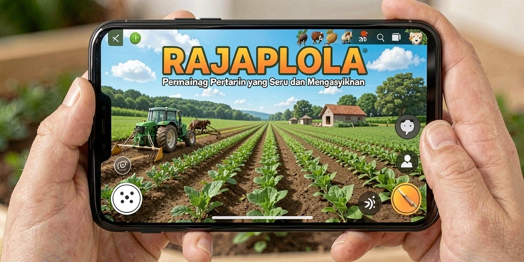 Tangkapan layar gameplay RAJAPOLA menampilkan ladang yang subur dan aktivitas bertani yang seru.