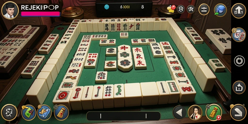 Tampilan screenshot utama REJEKIPOP dengan gameplay Mahjong yang menantang.