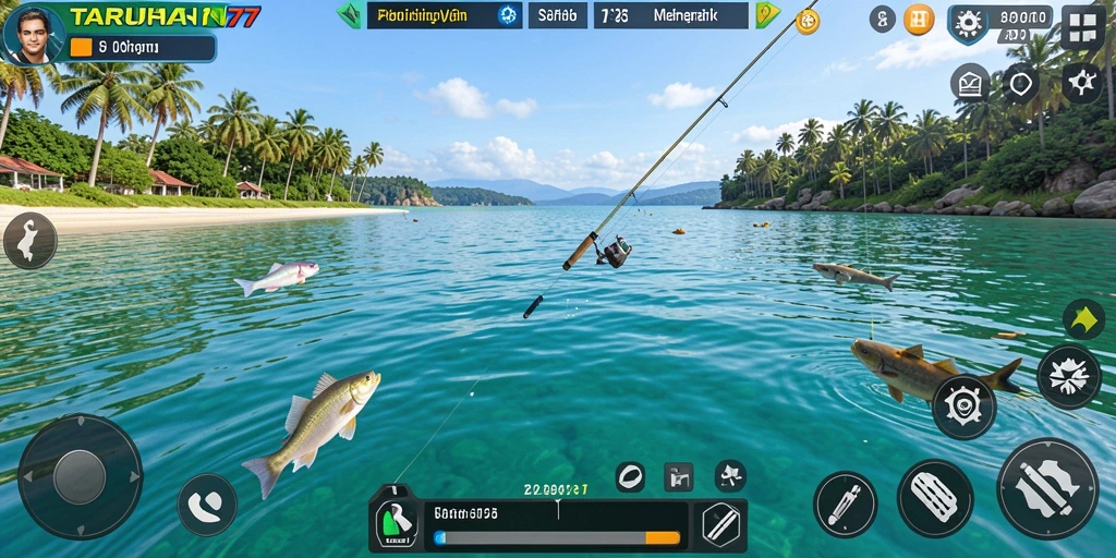 Screenshot gameplay TARUHAN77 menunjukkan aksi memancing yang seru.