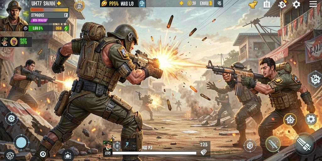 Screenshot UH77 menampilkan aksi seru dalam pertandingan Battle Royale.