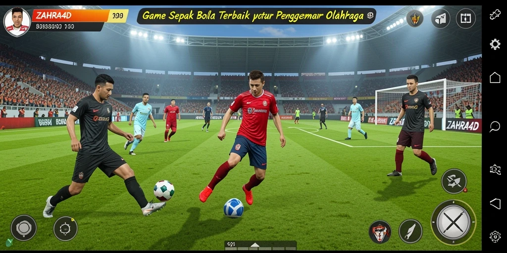 Screenshot gameplay dari ZAHRA4D yang penuh aksi sepak bola.